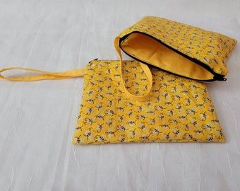 Yellow Bee Wristlet Bag, For Mom, For Mother's Day, Save the Bees