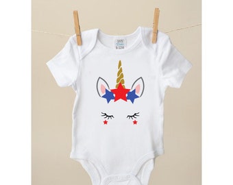 Fourth of July Unicorn infant bodysuit, for girls, for baby, red white and blue