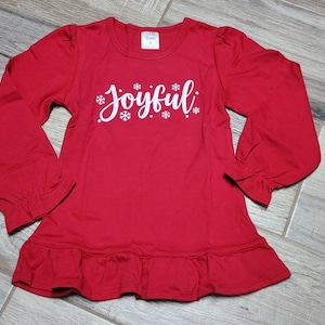 Red ruffled long sleeve Joyful shirt for kids