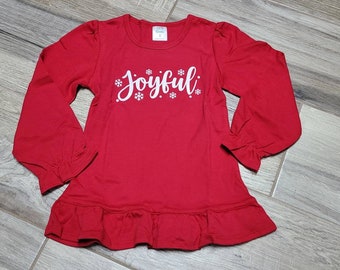 Red ruffled long sleeve Joyful shirt for kids