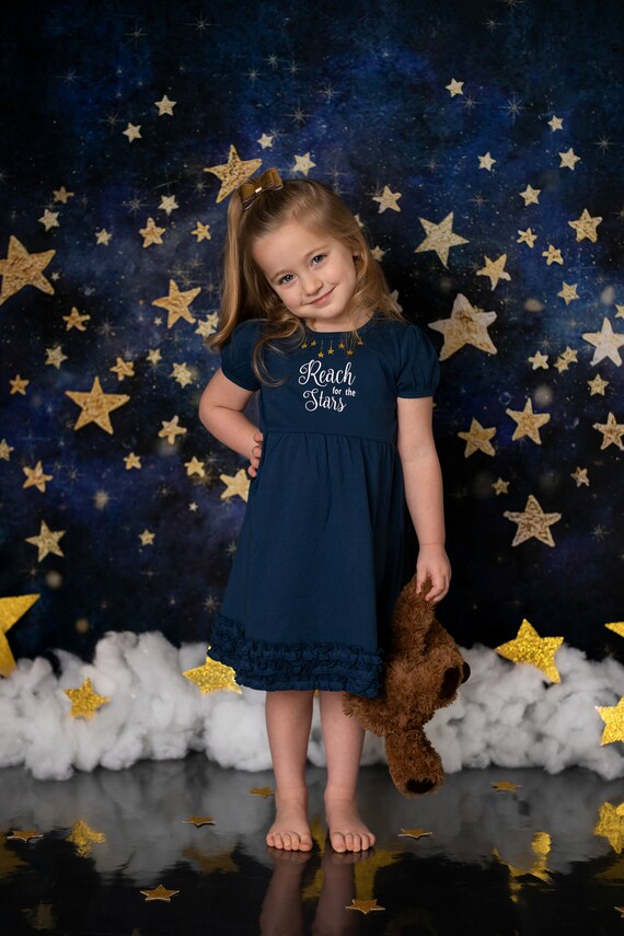 celestial dress short Reach for the Stars celestial dress for girls, Toddler dress, short sleeved ruffle dress