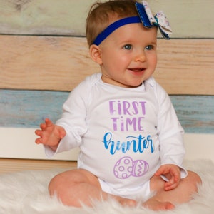 First Easter bodysuit for girls, purple and blue, Easter egg hunt outfit image 5