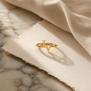 Personalized intertwined initial ring with two meaningful letters, romantic anniversary gift for wife, girlfriend or someone special.