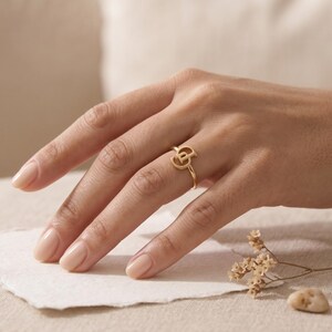Personalized double initial gold ring with two custom letters, unique birthday gift for her and timeless personalized jewelry.
