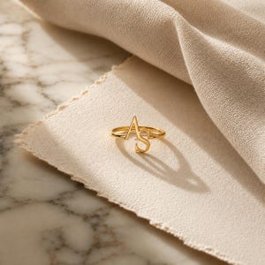 Personalized intertwined initial ring with two meaningful letters, romantic anniversary gift for wife, girlfriend or someone special.