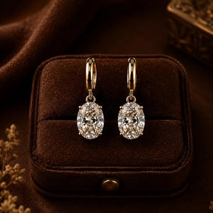 Ovala Moissanit-droppörhängen, 14k guldpläterade sterlingsilverörhängen
