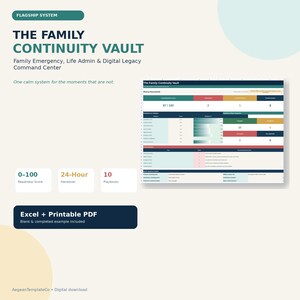 以下が含まれることがあります： The Family Continuity Vaultというデジタル整理システム。準備スコア、緊急時対応マニュアル、生活管理ツールを備えたスプレッドシートダッシュボード。Excelおよび印刷可能なPDF形式が含まれています。