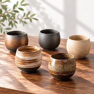 Handgemaakte Japanse keramische kop, rustieke theekopjes van steengoed, Wabi Sabi aardewerk, drinkgerei, Japandi design, 3oz (ca. 85 ml) kopje, theekopjesset, shotkopje.