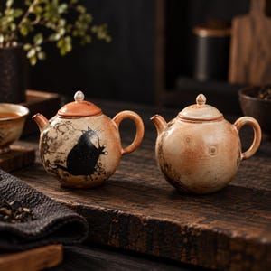 Handmade Japanese Cat Teapot Ceramic Crackle Glaze Loose Leaf Tea Maker Whimsical Black Kitty Art Pot for Matcha Oolong Gongfu Table Decor