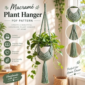 Colgador de plantas estilo macramé en PDF / Cesta colgante boho para principiantes / Descarga instantánea