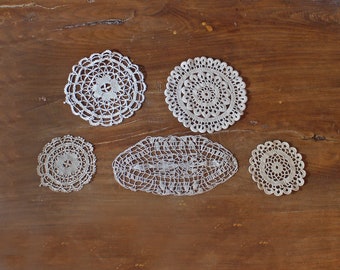 Set 5 Tapetes vintage hechos a mano de crochet y encaje de bolillos - Tapete de encaje de bolillos - Tapete de ganchillo