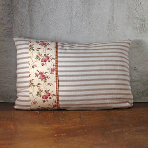 Linen Cushion Pillow Cover- Upcycled antique french fabric Cushion throw Farmhouse style cover pillow  Striped linen cushion cover 13&quot; x 20&quot;