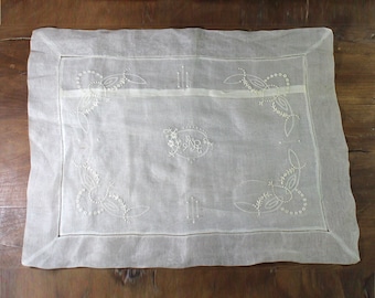 Antiker handbestickter Organza Kissenbezug