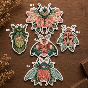 Custom Embroidered Botanical Insect Iron On Patch, Floral Moth Beetle Patch, Cottagecore Bug Jacket Backpack Patch, Choose Your Design
