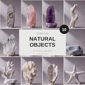 Natural Objects AI Stock Photos, Crystals Shells Stones Backdrop, Jewelry Product Styling (Digital Download)