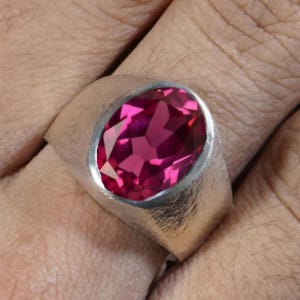 Men's Sterling Silver Oval Ruby Sunburst Signet Ring, Vintage Scrollwork Band
