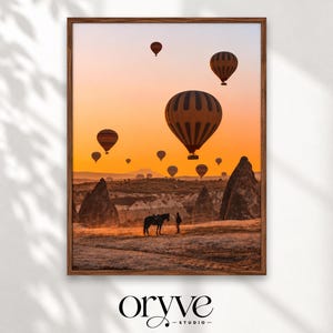 Hot Air Balloon Adventure Landscape Print, Sunset Travel Wall Art, Digital Download