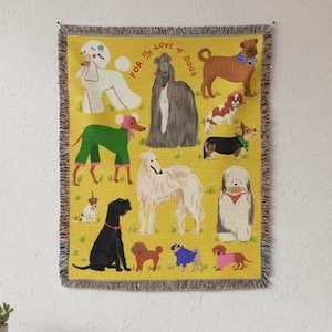 Tapiz de pared tejido con motivos de razas de perros, manta de algodón estilo boho, estampado geométrico, 130x160