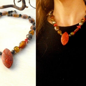 Unique Piece Necklace with Antique Beads and Gems. Red Jade Necklace. Tribal Necklace Desing. Ethnic Necklace. Gemstones Necklace