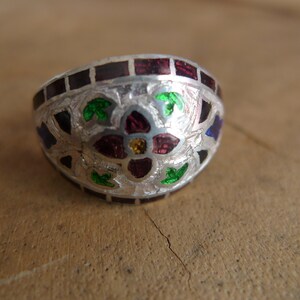 Enamel and Silver Ring. Size 9. Ethnic Jewlery. Boho Ring