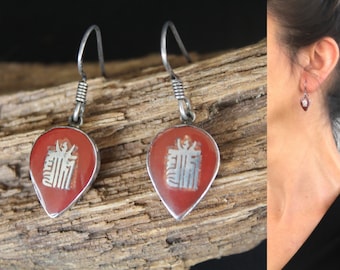 Vintage Tibetan Enamel & Sterling Silver Earrings.  Small Dangle  Earrings. Tibetan jewelry