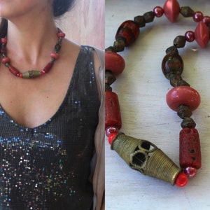 OOAK Necklace with Antique Beads. India & Africa Mixed Necklace. Baule Brass Beads. Tribal Unique necklace