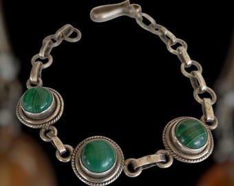 Vintage Malachite and Silver Bracelet
