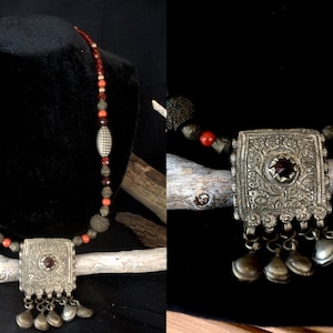 Unique Statement Necklace with Antique Beads. Rajasthan Antique Bell Pendant. OOAK Tribal & Ethnic Jewelry