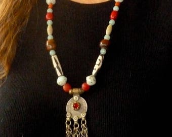 Unique Tribal Necklace. OOAK Necklace with Antique India & Africa Beads. Boho Necklace .Tribal Necklace Desing. Kuchi pendant