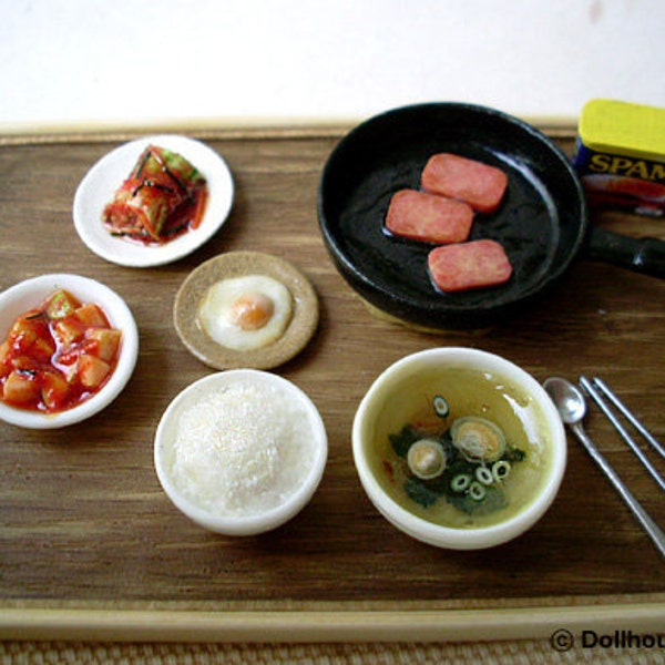 Ooak precious Asian foods with kimchi delicious Meal- Dollhouse Miniatures 1/12