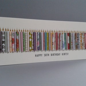 50-59th Age Birthday Candle Card. Can be personalised by having a name added to the standard front text.
