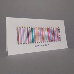 20th, 21st, 22nd, 23rd, 24th, 25th Age Birthday Candle Card, can be personalised by having a name added underneath the front birthday text.