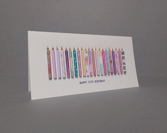 20th, 21st, 22nd, 23rd, 24th, 25th Age Birthday Candle Card, can be personalised by having a name added underneath the front birthday text.