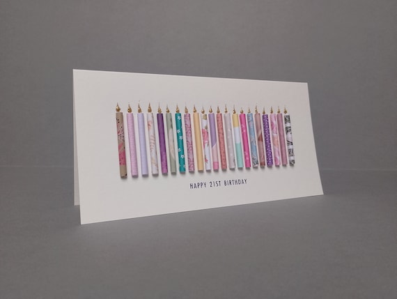 UNIQUE MIX Happy 21st Birthday Candle Card, can be personalised by having a name added underneath the front birthday text.