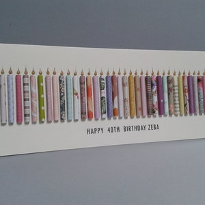40-49th Age Birthday Candle Card, can be personalised by having a name added to the standard front text.