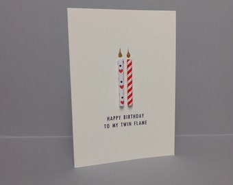 Happy Birthday To My Twin Flame Candle Card. Birthday card, Wife card, Husband Card, Partner card, girlfriend card, boyfriend card.