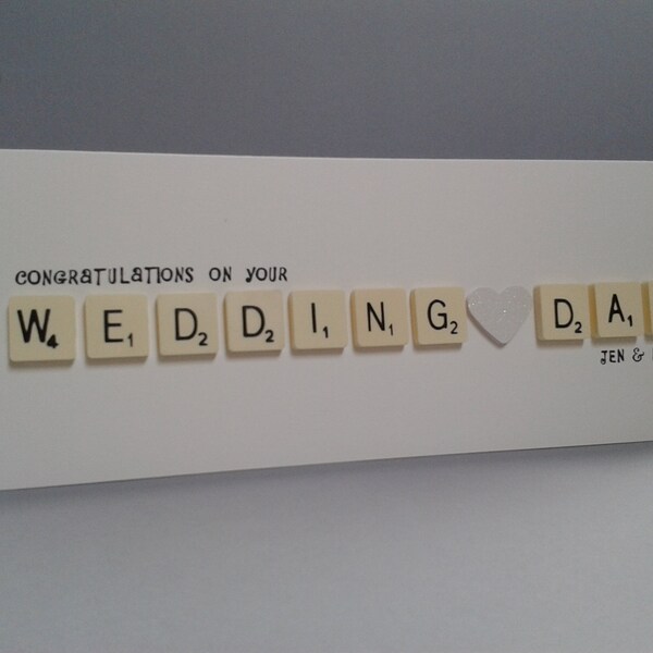 Congratulations on your WEDDING DAY Letter Tile Card, can be Personalised a name/s.