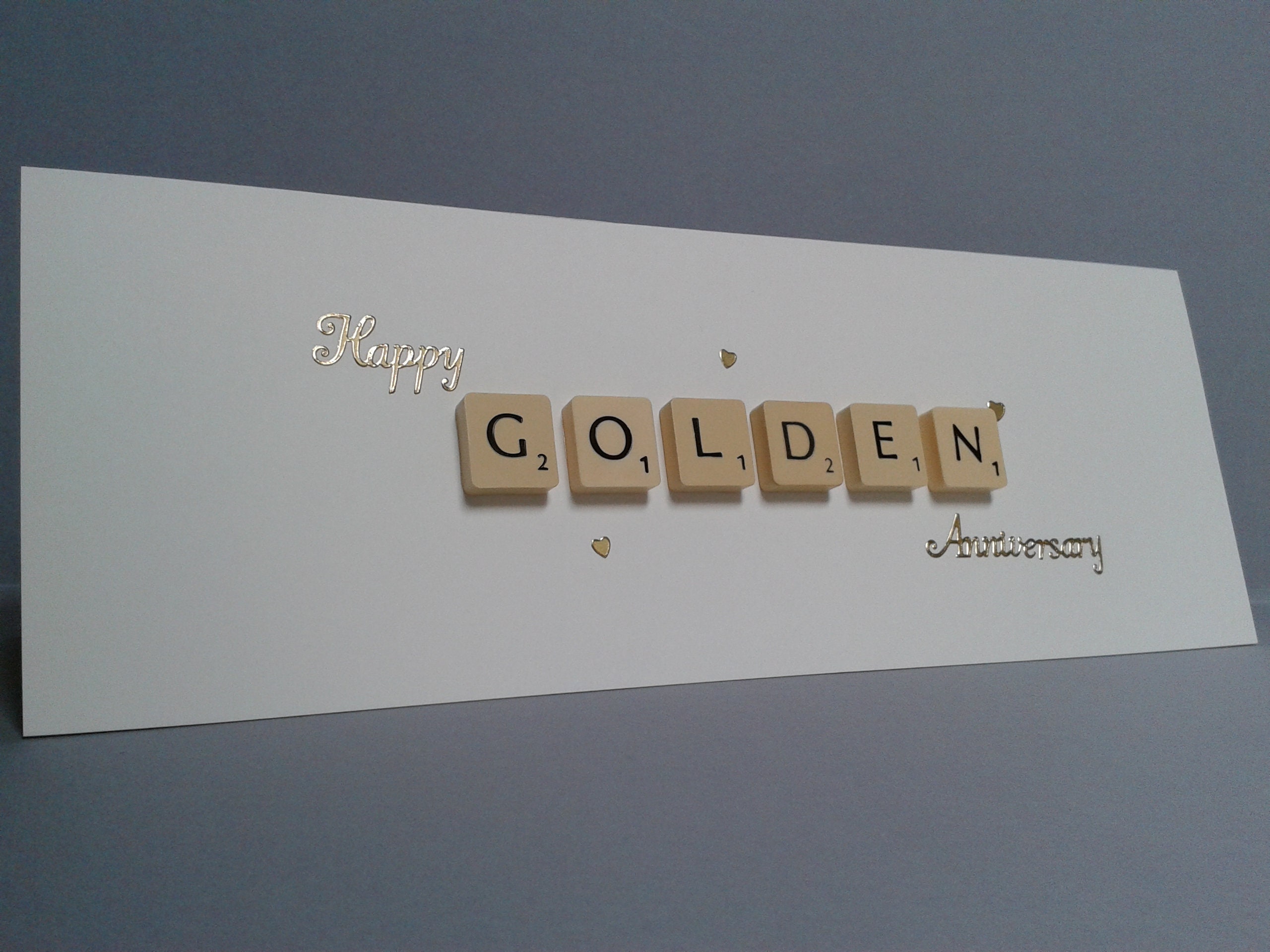 Large Happy GOLDEN Anniversary Letter Tile Card. 50th Wedding | Etsy