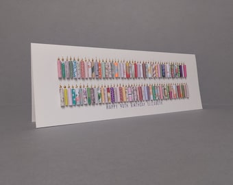 Happy 90th Birthday Candle Card, Can be personalised by having a name added to the standard front text. 90th Birthday Card.