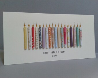 13-19 Age Birthday Candle Card, can be personalised by having a name added underneath the standard front text (see picture examples).