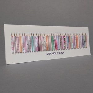 Happy 40th Birthday Candle Card. Can be personalised by having a name added to the standard front text. 40th Birthday Card.