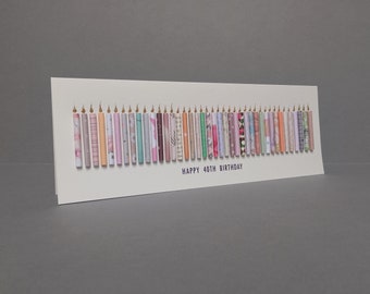 Happy 40th Birthday Candle Card. Can be personalised by having a name added to the standard front text. 40th Birthday Card.