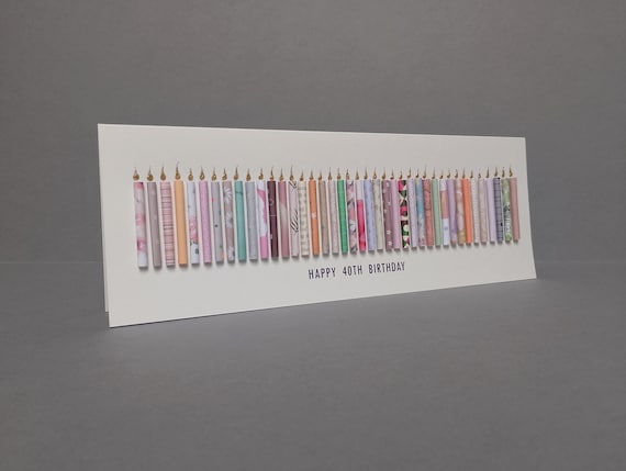 Happy 40th Birthday Candle Card. Can be personalised by having a name added to the standard front text. 40th Birthday Card.