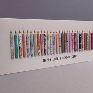 26-39th Age Birthday Candle Card, Can be personalised by having a name added to the standard front text (see picture examples).