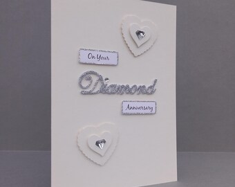 SALE! On Your Diamond Anniversary Card With Embellishments. Happy Diamond Anniversary Card. 60TH Wedding Anniversary Card.
