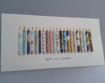 Ages 20-25  Birthday Candle Card, can be personalised by having a name added underneath the standard front text