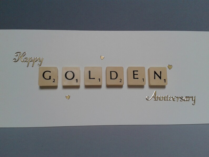 Large Happy GOLDEN Anniversary Letter Tile Card. 50th Wedding | Etsy