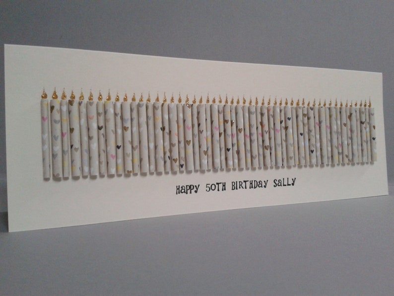 50-59th Age Birthday Candle Card. Can be personalised by having a name added to the standard front text see picture examples image 2