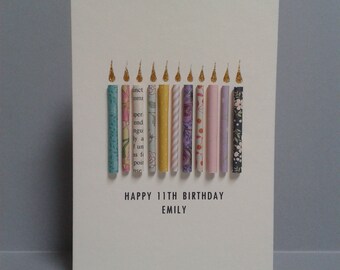 2-12th Age Birthday Candle Card, Can be personalised by having a name added underneath the standard front text (see picture examples).