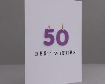 SALE! 50 Best Wishes Birthday Card. 50th Birthday Card, Happy Birthday Card, 50th Birthday Card.
